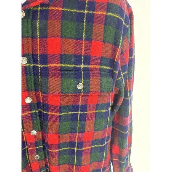Vintage Chaps Ralph Lauren Mens Large Plaid Wool Shirt Elbow Patches Leather - Picture 14 of 15